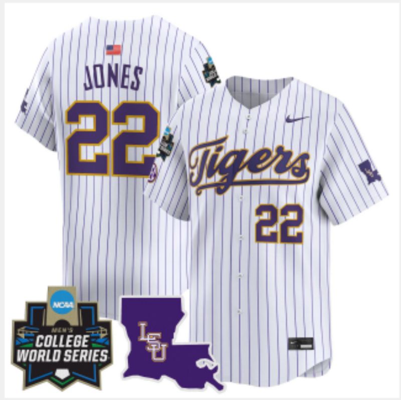 Men 2025 LSU Tigers #22 Jones White Stripe Nike Joint Name Nike NCAA Jersey style 2